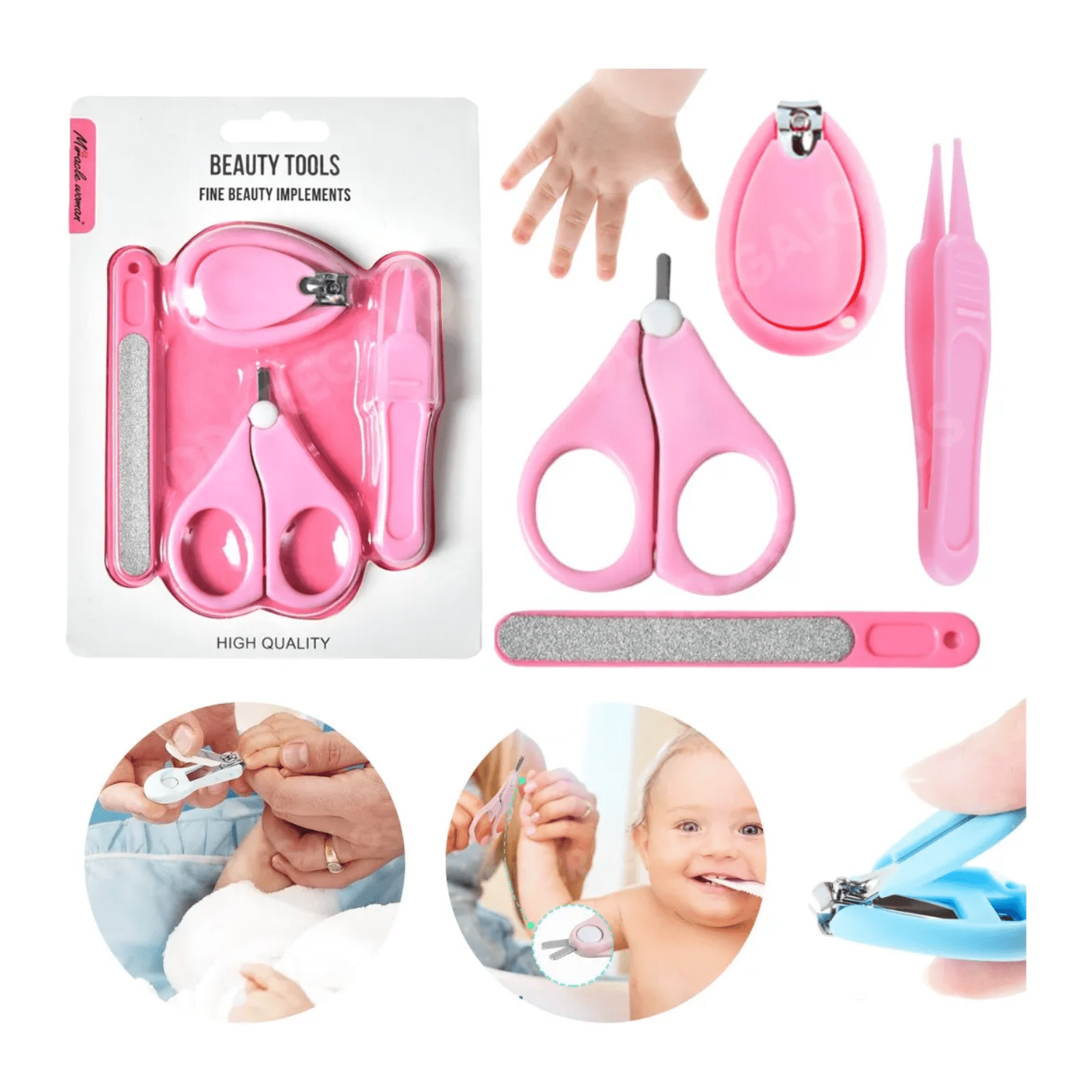 4-Piece Baby Nail Care Set with Scissors, Clippers, File &amp; Case