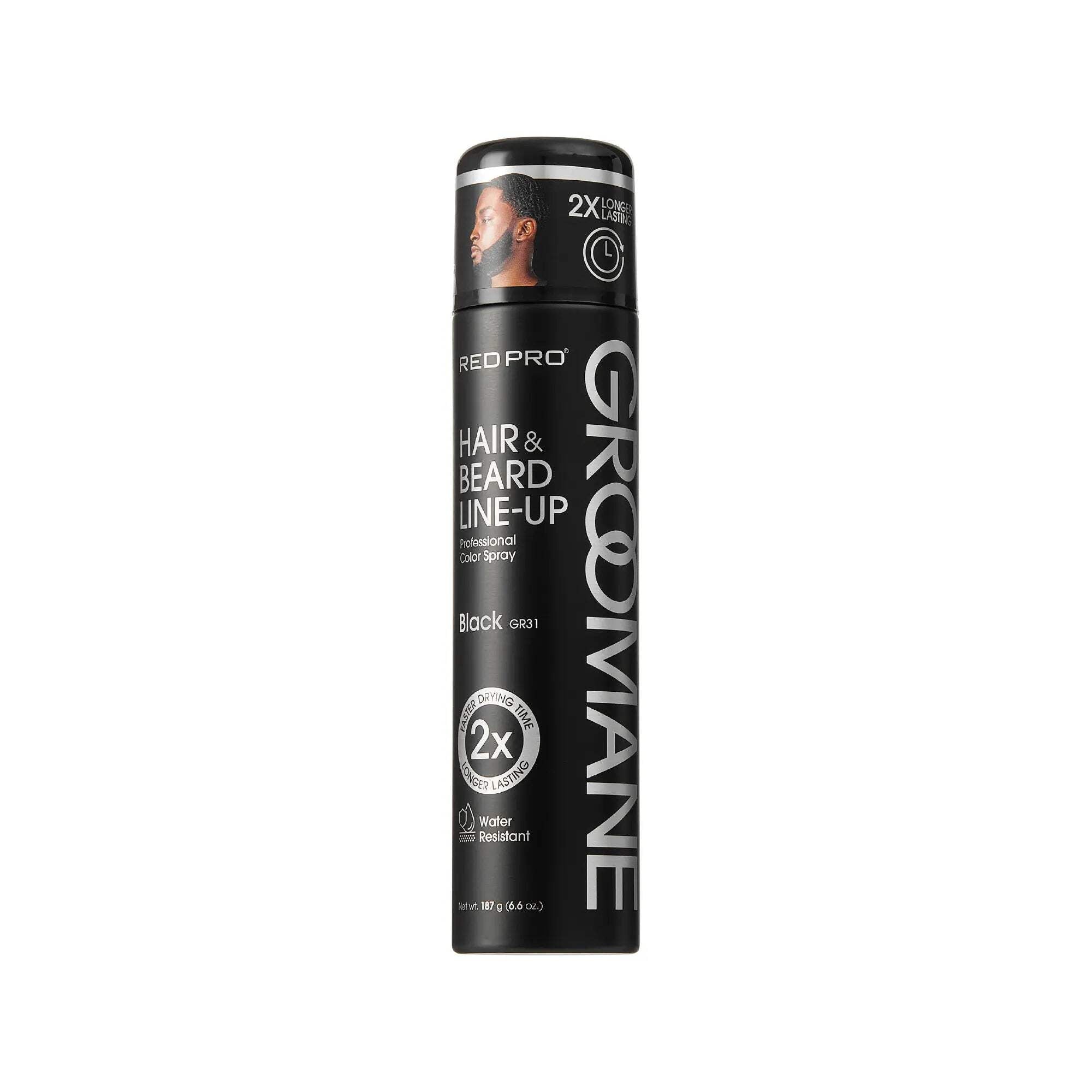 RED Pro GROOMANE Temporary Color Spray for Hair &amp; Beard Line-Up, Barber Grade, Quick-Drying, 2X Longer-Lasting (Up to 20 Washes), Precision Nozzle, No Ammonia, Peroxide (Black, 6.6oz)