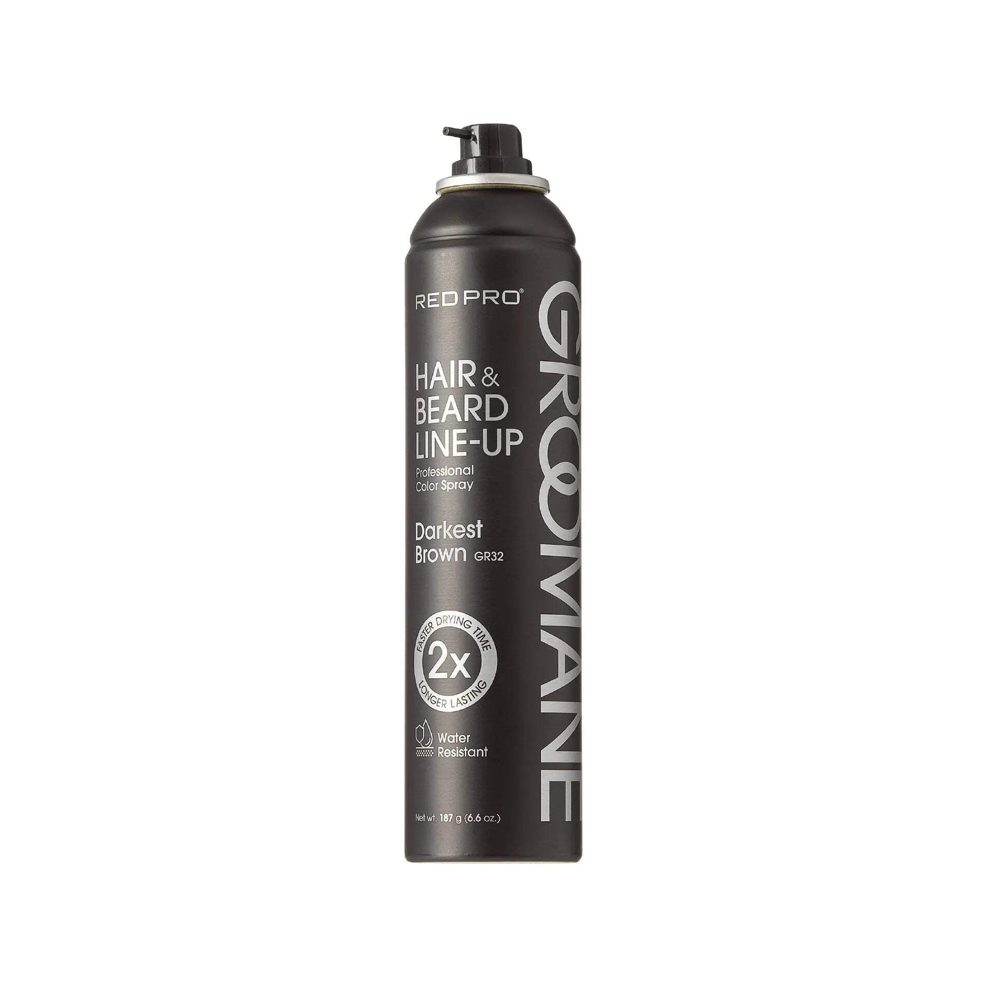 RED Pro GROOMANE Temporary Color Spray for Hair &amp; Beard Line-Up, Barber Grade, Quick-Drying, 2X Longer-Lasting (Up to 20 Washes), Precision Nozzle, No Ammonia, Peroxide (Black, 6.6oz)