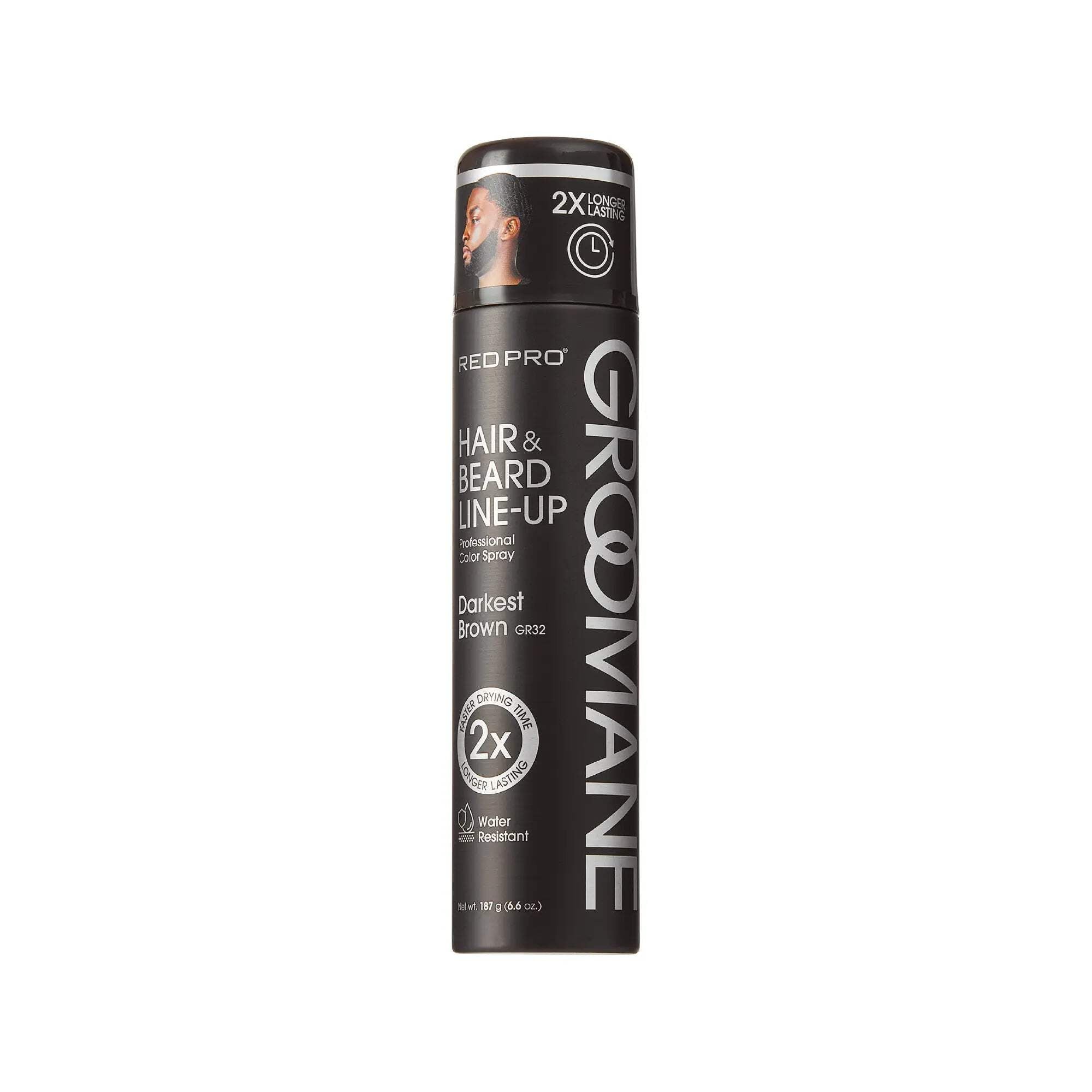 RED Pro GROOMANE Temporary Color Spray for Hair &amp; Beard Line-Up, Barber Grade, Quick-Drying, 2X Longer-Lasting (Up to 20 Washes), Precision Nozzle, No Ammonia, Peroxide (Black, 6.6oz)
