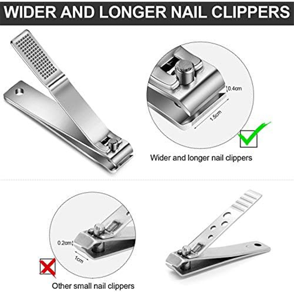 Toenail Clippers Straight Edge Stainless Steel Nail for Men Women Thick Nails, 6PCS