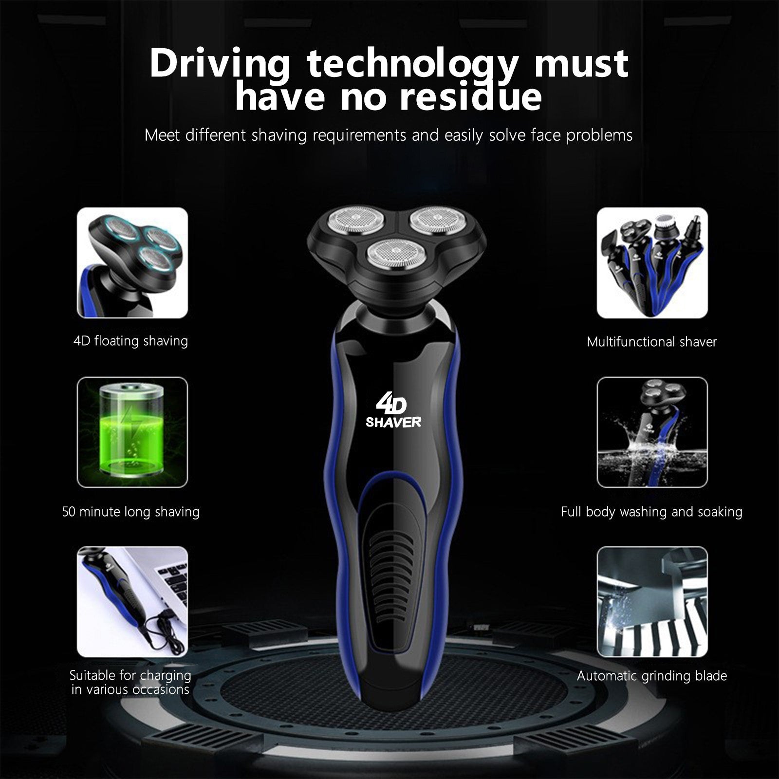 Electric Shaver, Razors Shaver For Men 4 In 1 Grooming Kit Beard Hair Nose Sideburns Trimmers Plus 1 Facial Cleansing Brush Rechargeable Razors