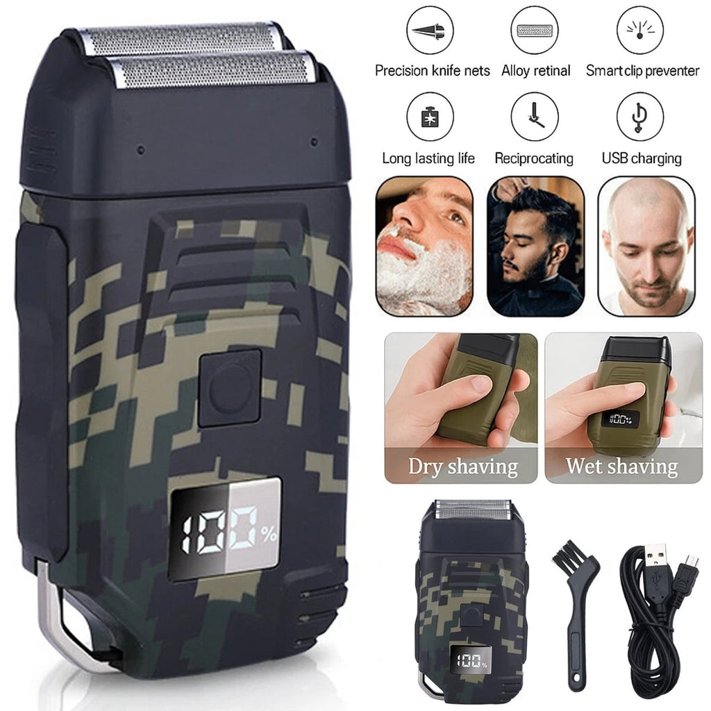 Men's USB Rechargeable Electric Shaver Trimmer Razor for Beard and Hair Shaving (Camouflage)