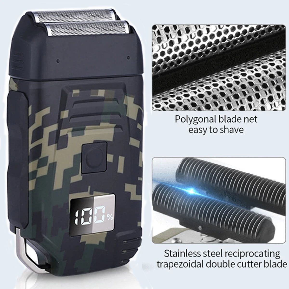 Men's USB Rechargeable Electric Shaver Trimmer Razor for Beard and Hair Shaving (Camouflage)