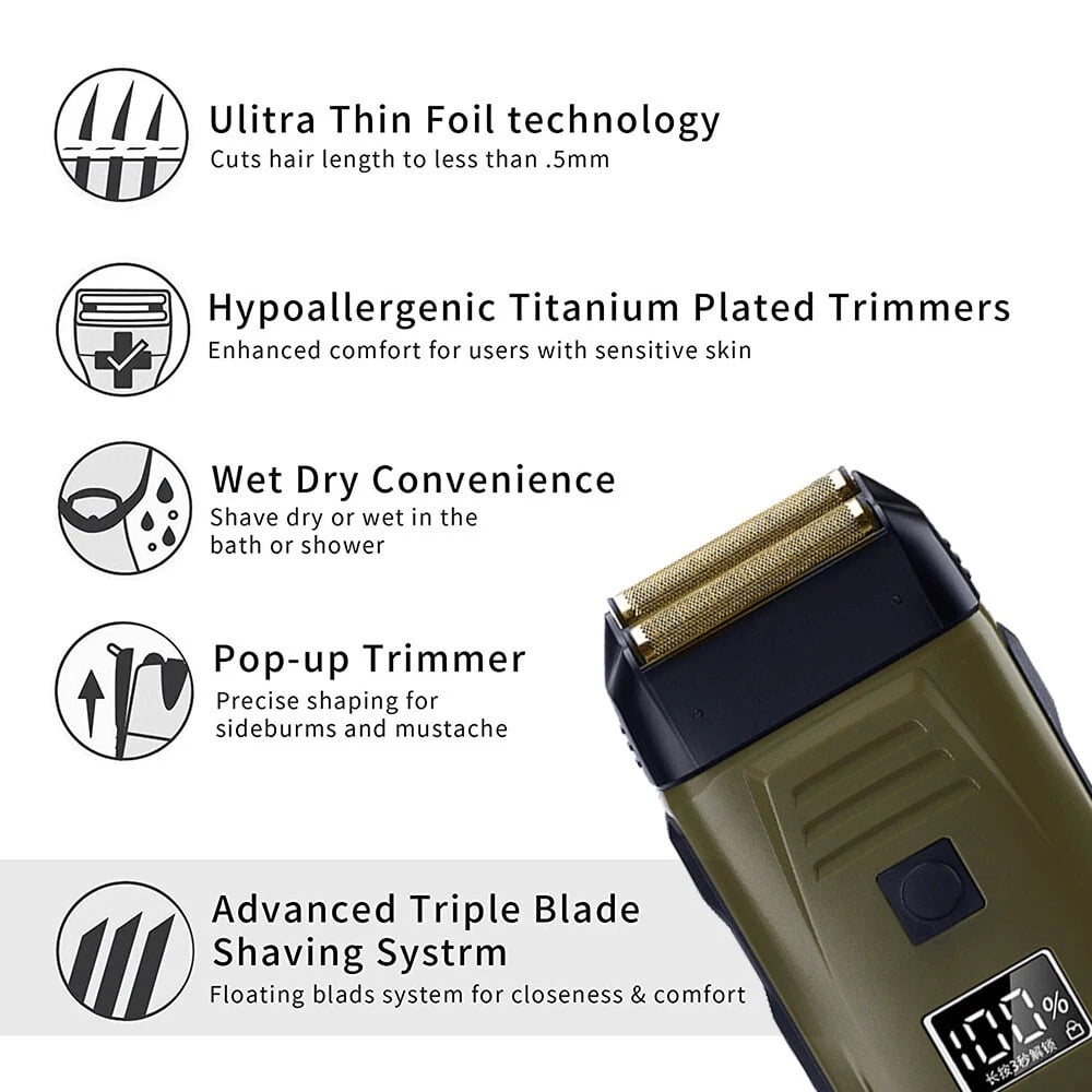 Men's USB Rechargeable Electric Shaver Trimmer Razor for Beard and Hair Shaving (Camouflage)