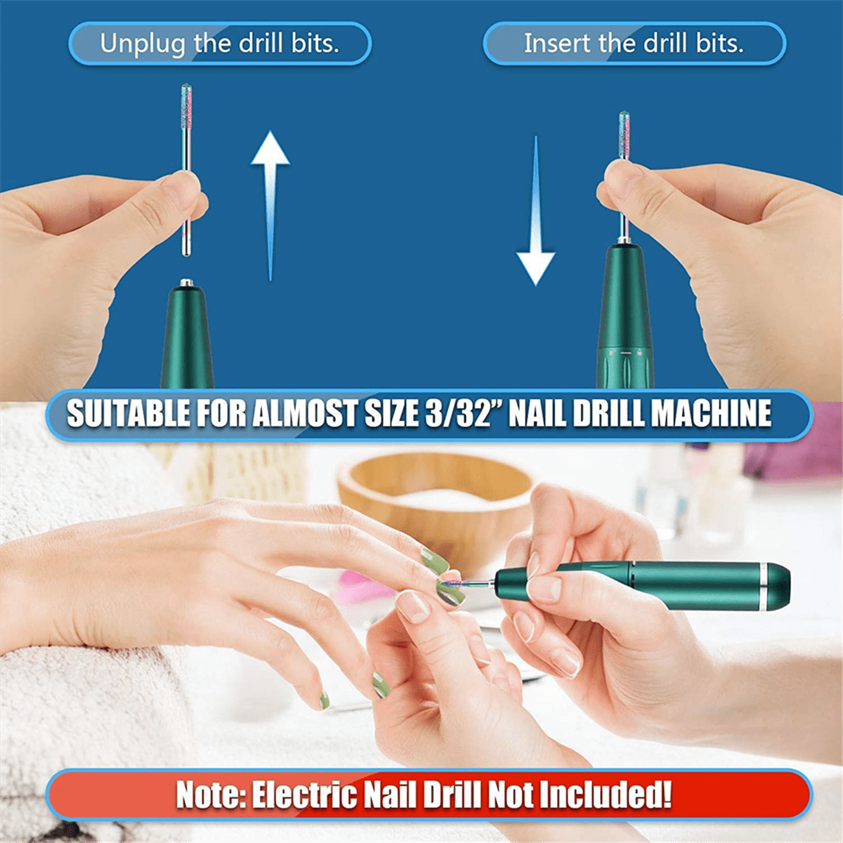 19pcs Nail Drill Bits Sets, 3/32 Inch Diamond Cuticle Electric Nail File and Ceramic Acrylic Gel Nail Bit Kit, Acrylic