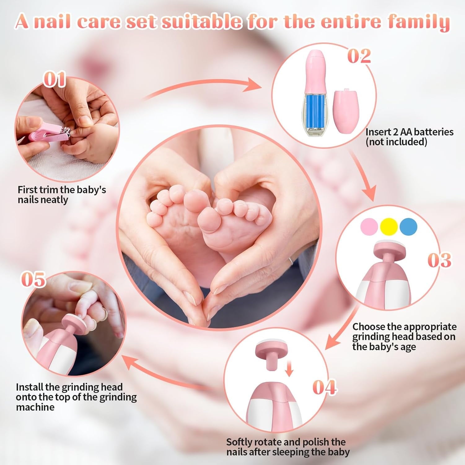 Baby Healthcare and Grooming Kit, 21 in 1 Newborn Nursery Care Set with Electric Safety Nail Trimmer, Newborn Nursery Health Care Set with Hair Brush Comb for Infant Toddlers - Pink
