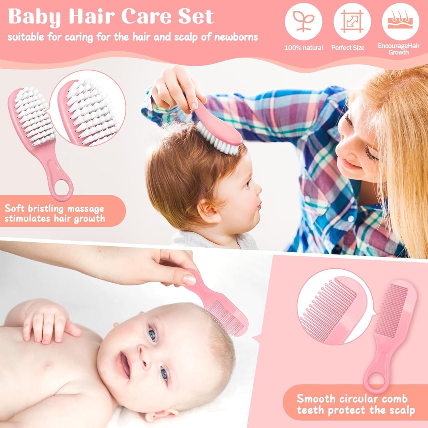 Baby Healthcare and Grooming Kit, 21 in 1 Newborn Nursery Care Set with Electric Safety Nail Trimmer, Newborn Nursery Health Care Set with Hair Brush Comb for Infant Toddlers - Pink