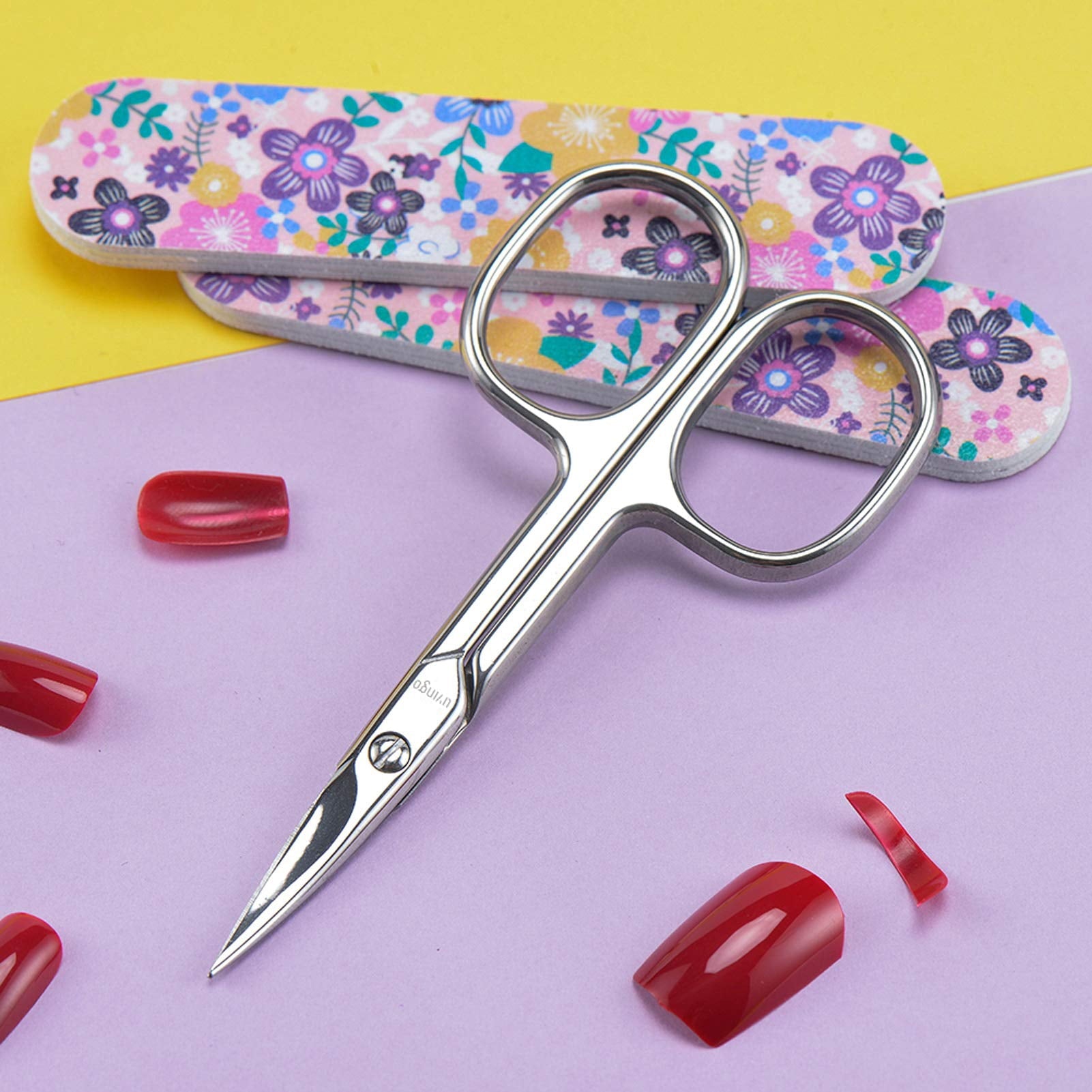 Premium Manicure Scissors Multi-purpose Stainless Steel Cuticle Pedicure Beauty Grooming Kit for Nail, Eyebrow, Eyelash, Dry Skin Curved Blade 3.5 inch