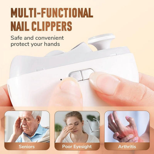 2 in 1 Electric Polishing Automatic Nail Clippers, Electric Toenail Clippers, 2025 New Electric Toe Nail Clippers for Seniors Adults Baby, Automatic Electric Nail Clippers Nail File with Light