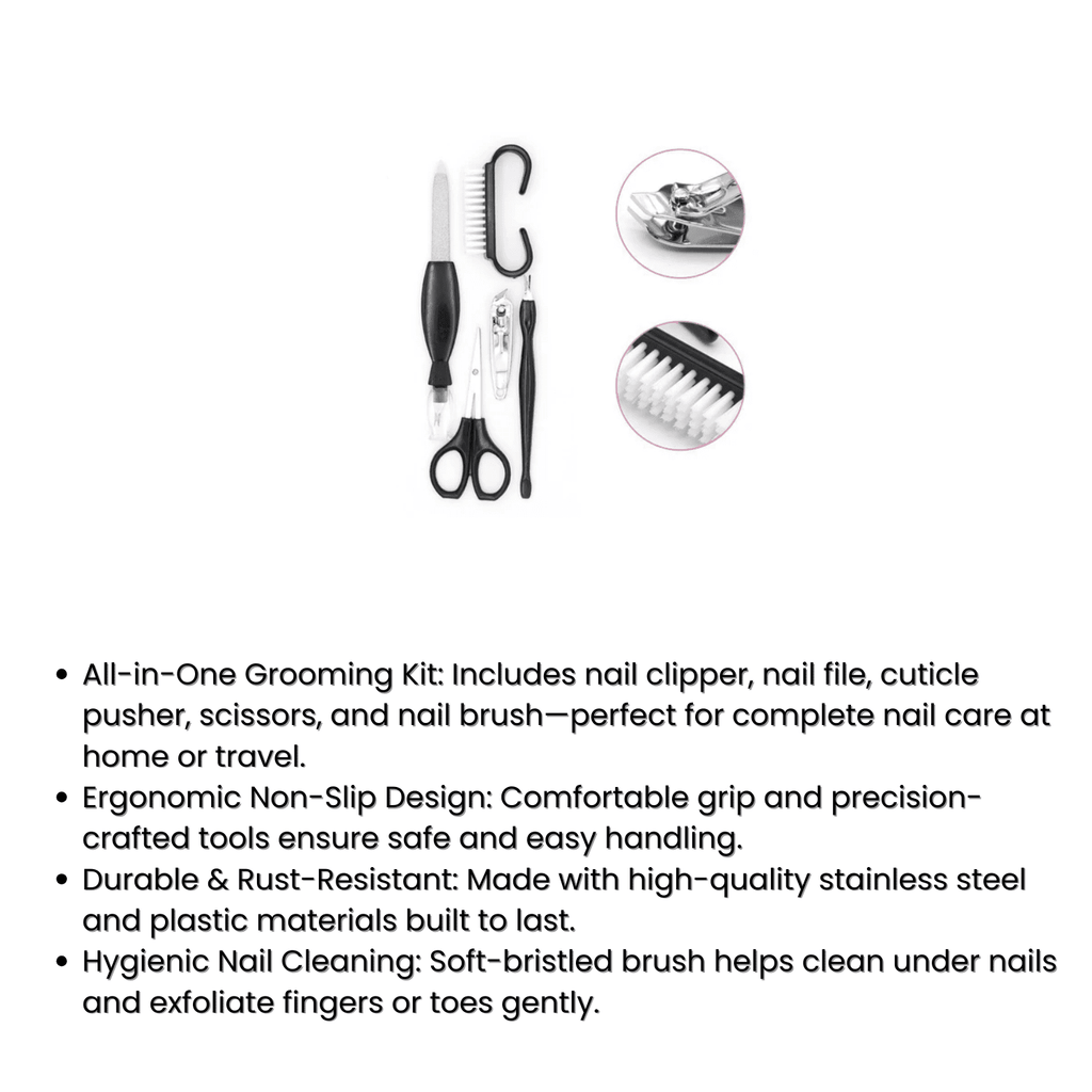 5-Piece Hand Repair Grooming Set with Nail Clipper, File, Scissors &amp; Brush
