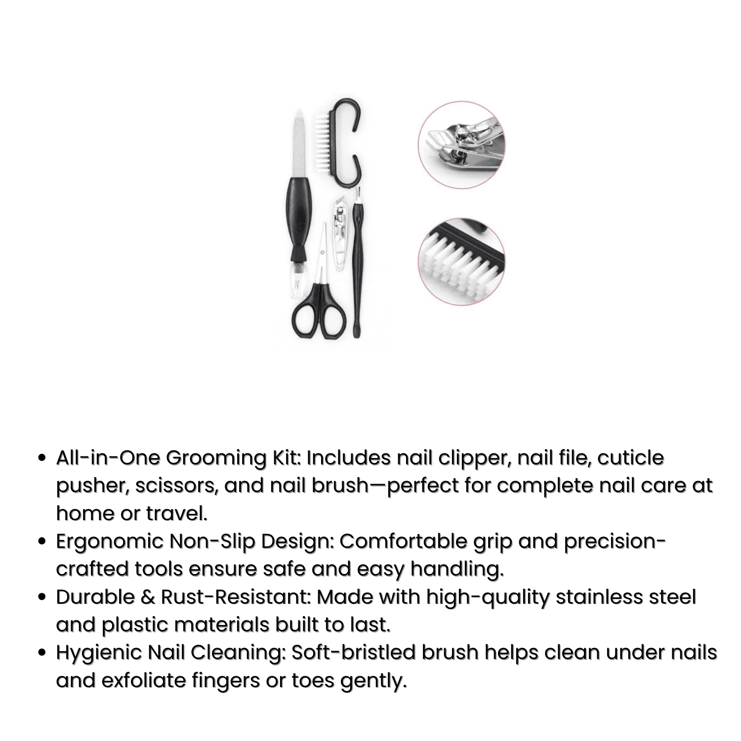 5-Piece Hand Repair Grooming Set with Nail Clipper, File, Scissors &amp; Brush