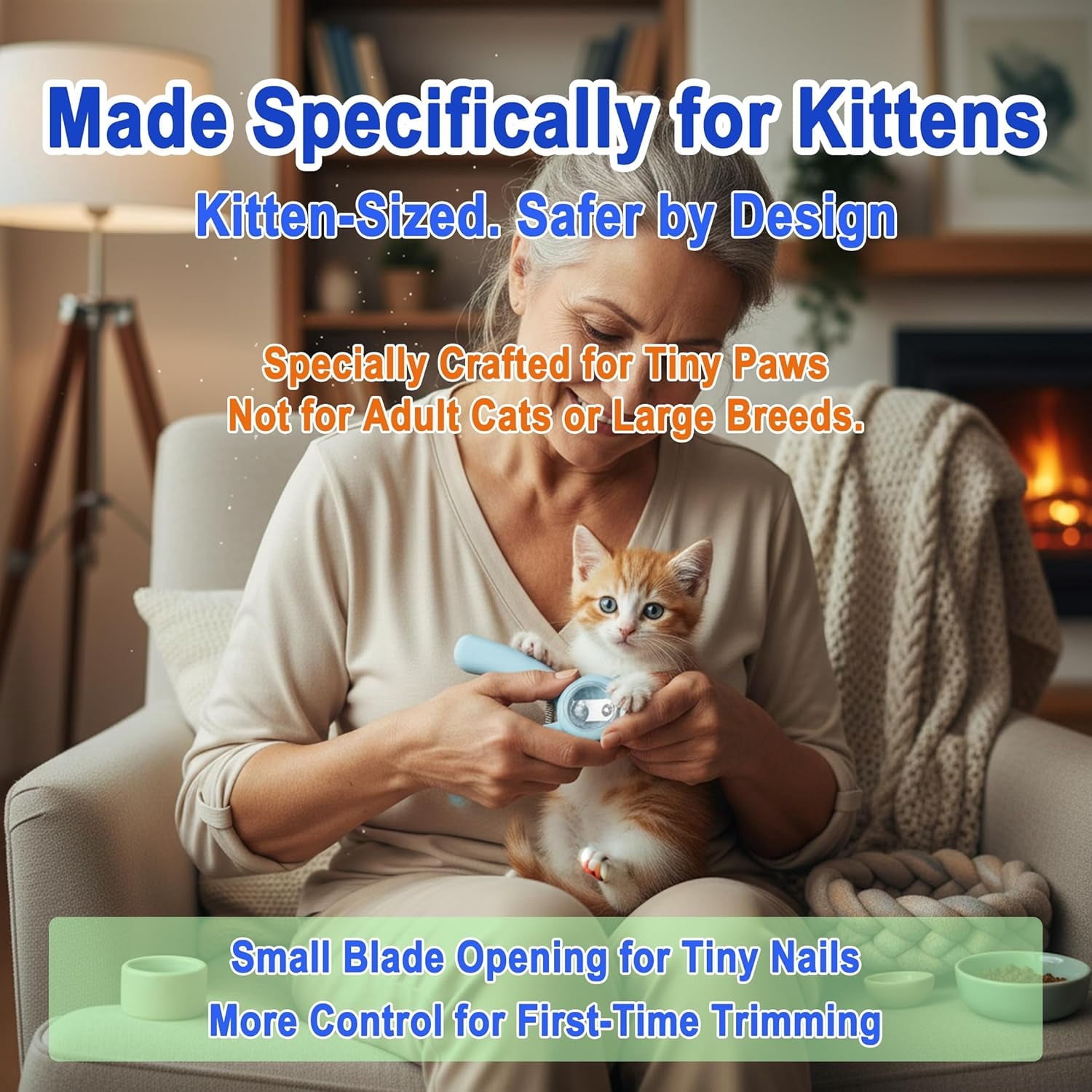 Kitten Nail Clippers Set, 3mm Safety Hole Splash-Free Nail Trimmer for Tiny Paws, Stress-Free Grooming Kit with Nail File, Cleaning Brush, Cotton Swabs, Zipper Bag