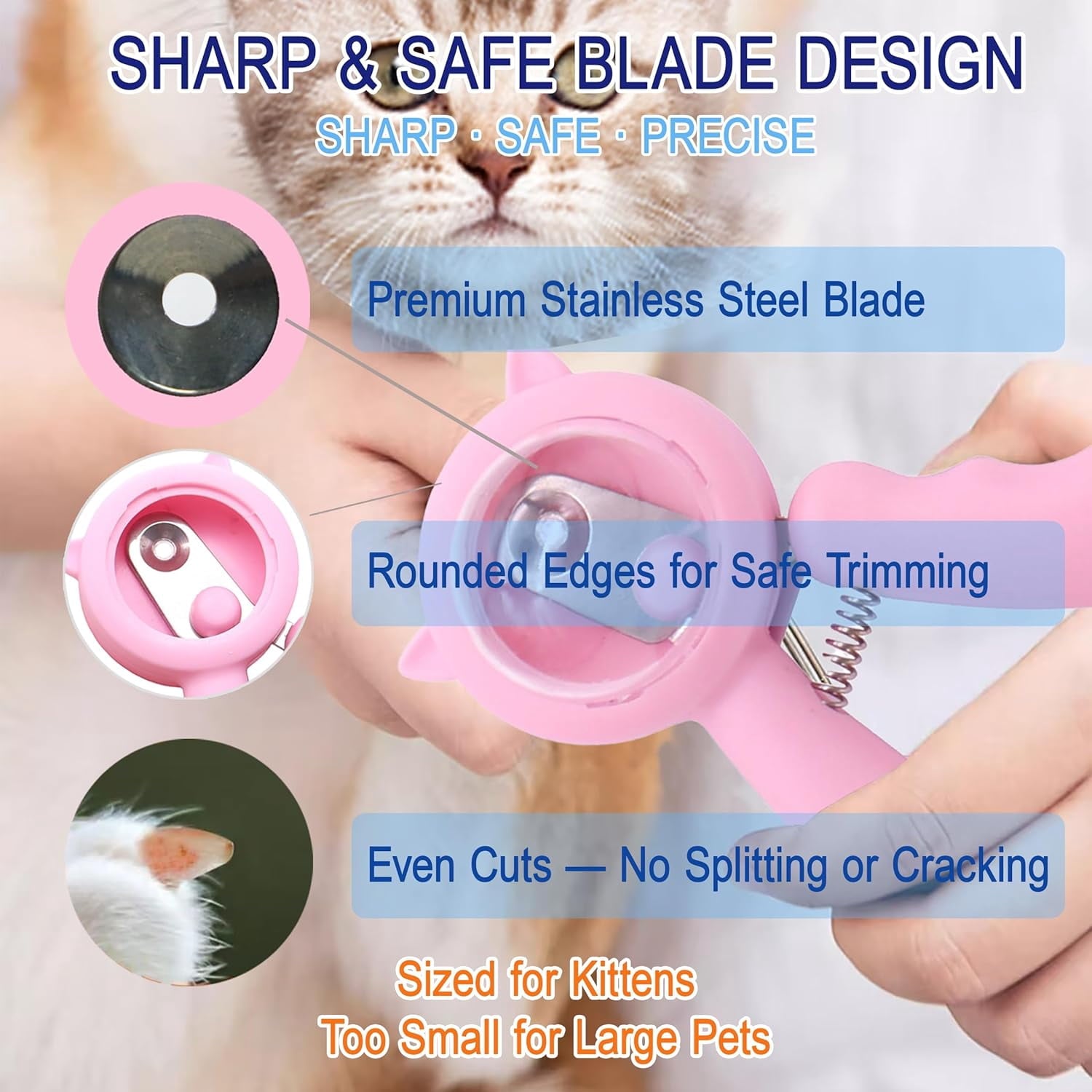Kitten Nail Clippers Set, 3mm Safety Hole Splash-Free Nail Trimmer for Tiny Paws, Stress-Free Grooming Kit with Nail File, Cleaning Brush, Cotton Swabs, Zipper Bag
