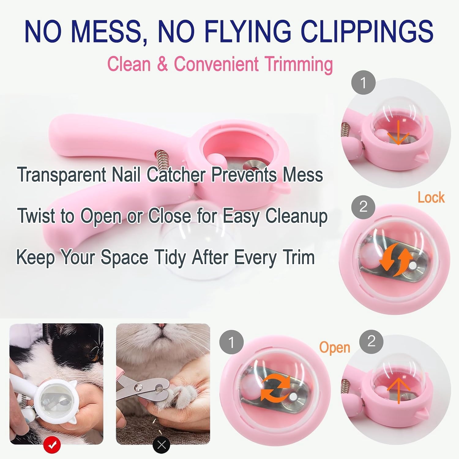 Kitten Nail Clippers Set, 3mm Safety Hole Splash-Free Nail Trimmer for Tiny Paws, Stress-Free Grooming Kit with Nail File, Cleaning Brush, Cotton Swabs, Zipper Bag