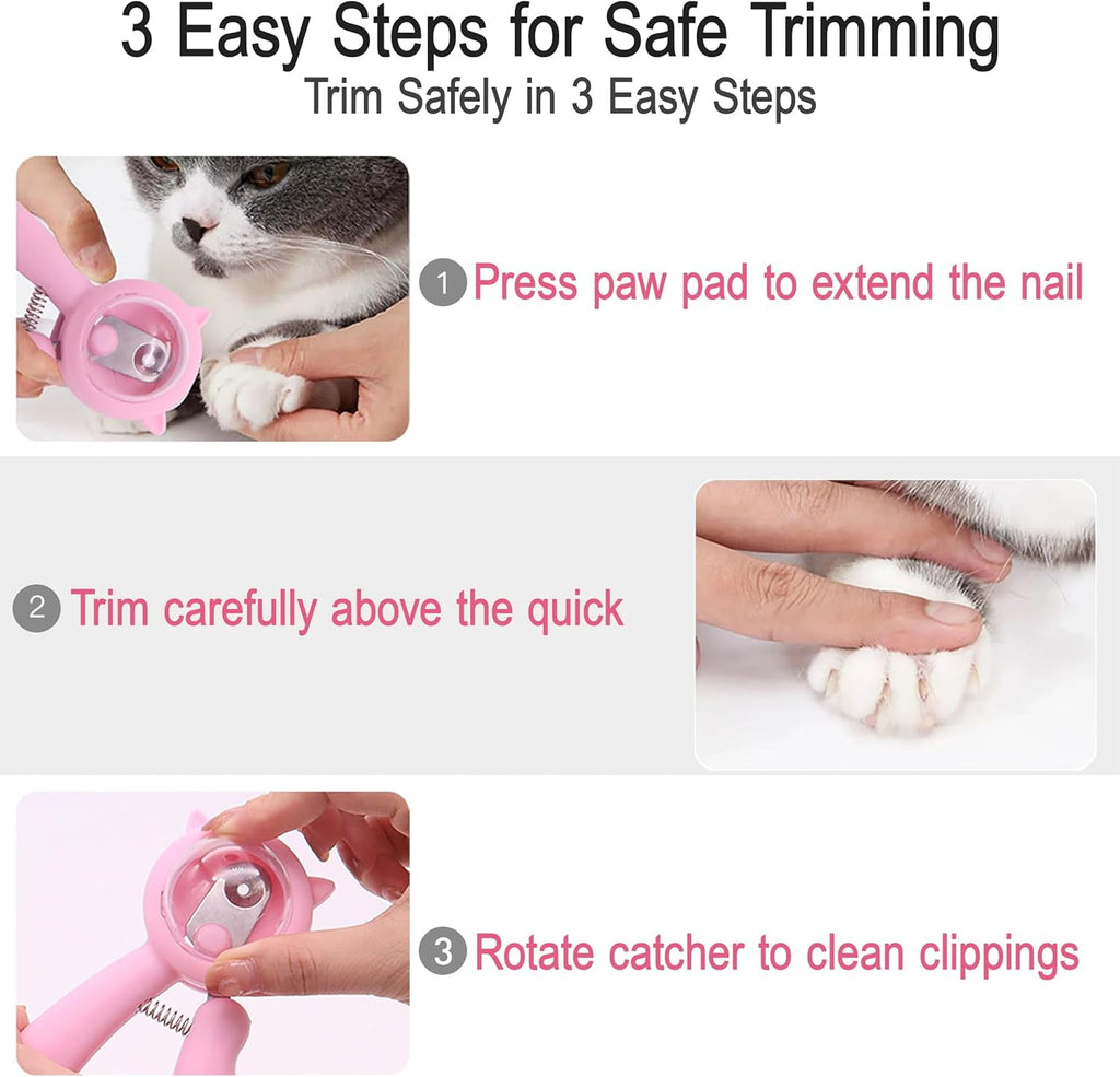 Kitten Nail Clippers Set, 3mm Safety Hole Splash-Free Nail Trimmer for Tiny Paws, Stress-Free Grooming Kit with Nail File, Cleaning Brush, Cotton Swabs, Zipper Bag