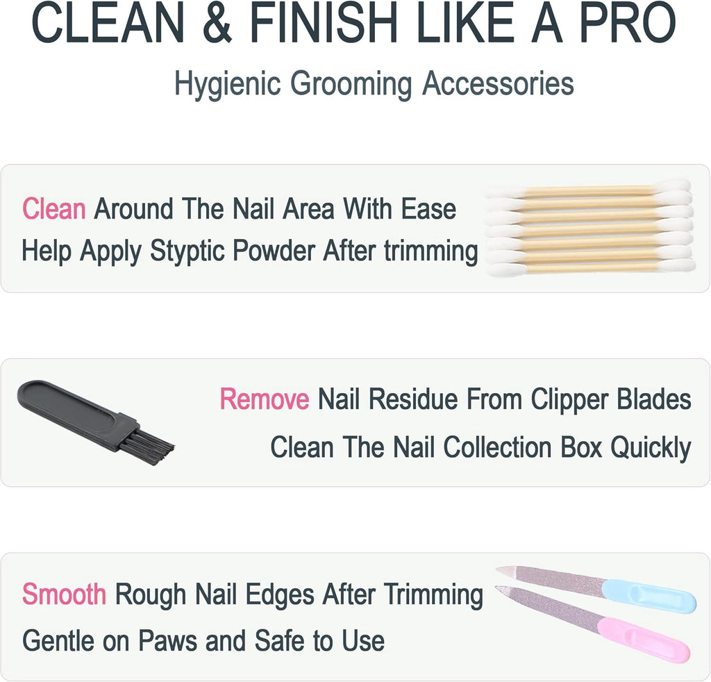 Kitten Nail Clippers Set, 3mm Safety Hole Splash-Free Nail Trimmer for Tiny Paws, Stress-Free Grooming Kit with Nail File, Cleaning Brush, Cotton Swabs, Zipper Bag