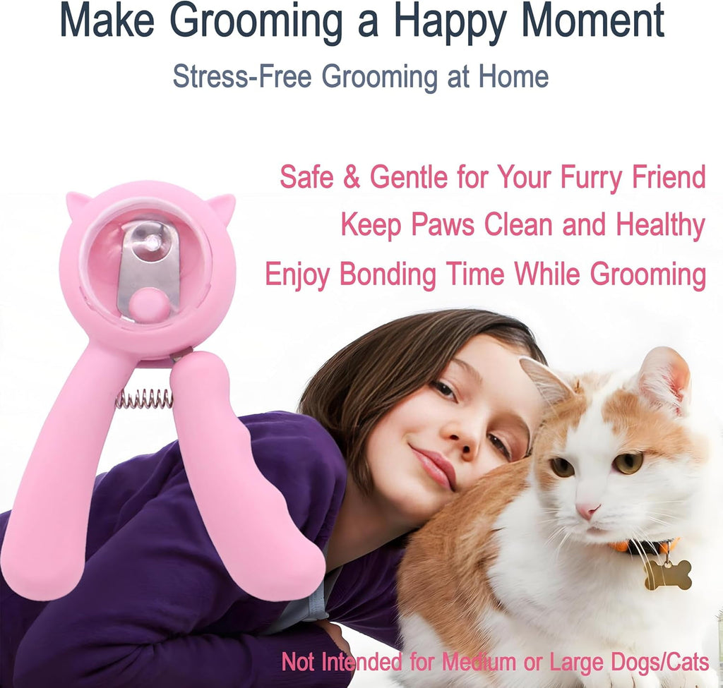Kitten Nail Clippers Set, 3mm Safety Hole Splash-Free Nail Trimmer for Tiny Paws, Stress-Free Grooming Kit with Nail File, Cleaning Brush, Cotton Swabs, Zipper Bag