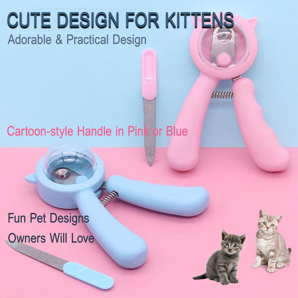 Kitten Nail Clippers Set, 3mm Safety Hole Splash-Free Nail Trimmer for Tiny Paws, Stress-Free Grooming Kit with Nail File, Cleaning Brush, Cotton Swabs, Zipper Bag
