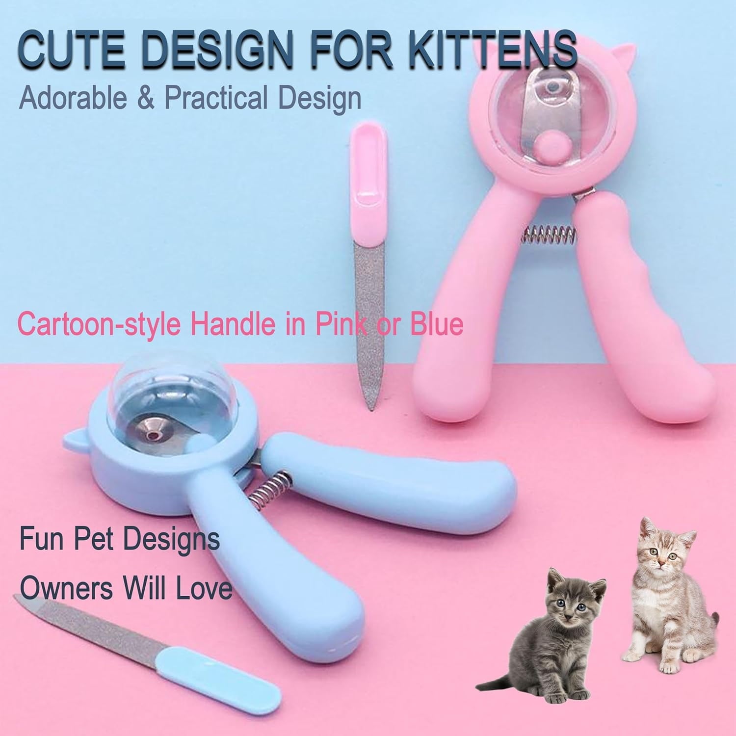Kitten Nail Clippers Set, 3mm Safety Hole Splash-Free Nail Trimmer for Tiny Paws, Stress-Free Grooming Kit with Nail File, Cleaning Brush, Cotton Swabs, Zipper Bag