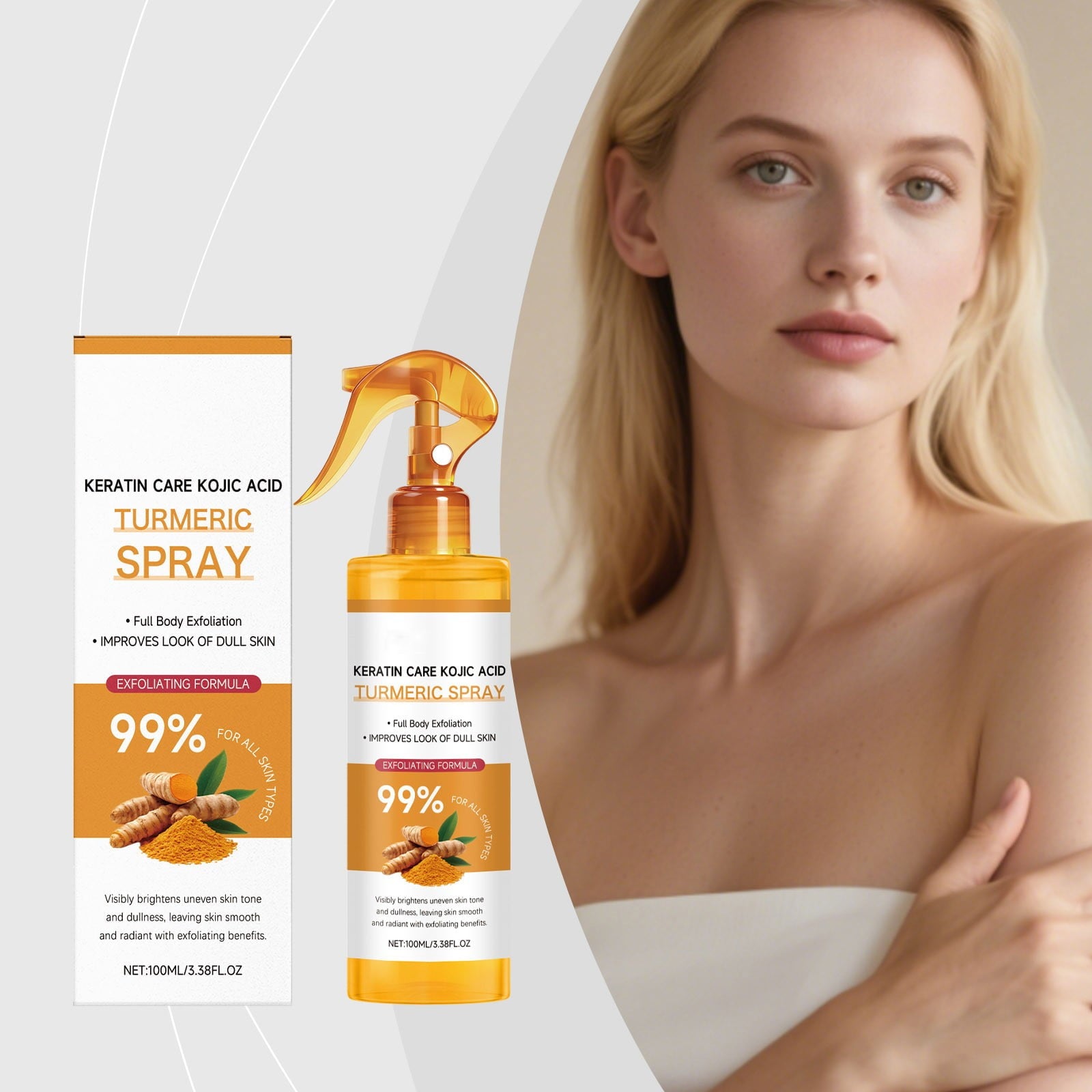 Beauty Products for Women, Turmeric Exfoliating Spray Needs No Tools To Gently And Purify Cutin Care Spray Is A Portable And Easy To Absorb Care Product 100ml