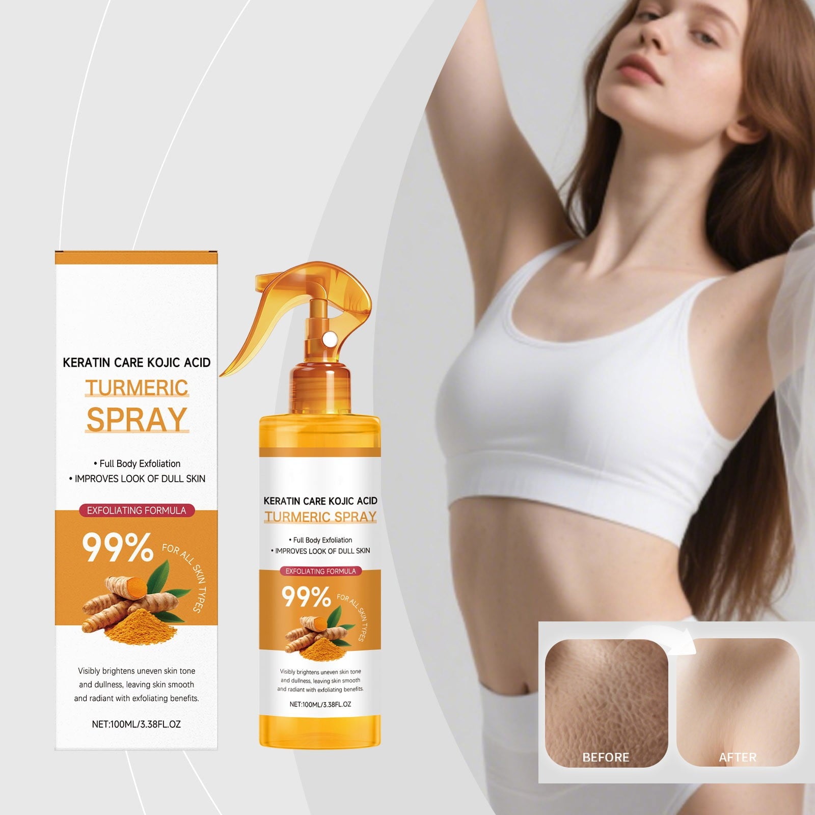 Beauty Products for Women, Turmeric Exfoliating Spray Needs No Tools To Gently And Purify Cutin Care Spray Is A Portable And Easy To Absorb Care Product 100ml