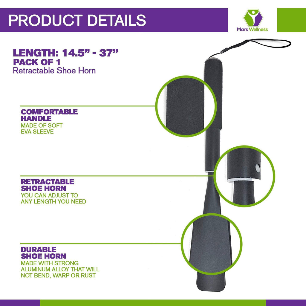 Telescoping Extra Long 14.5"-37" Shoe Horn - Collapsible Aluminum Long Handle