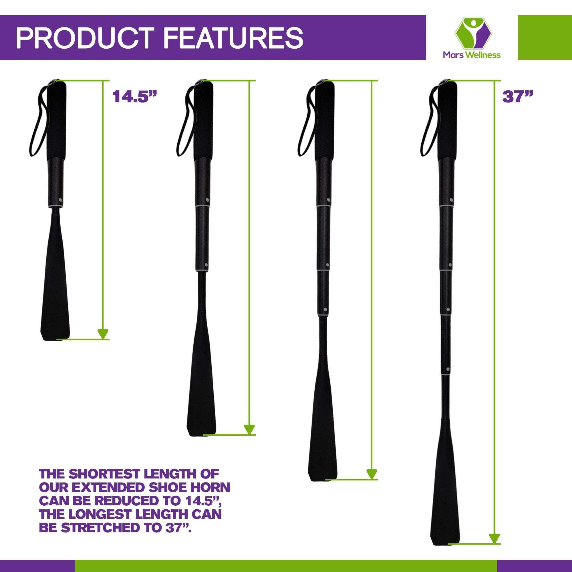 Telescoping Extra Long 14.5"-37" Shoe Horn - Collapsible Aluminum Long Handle