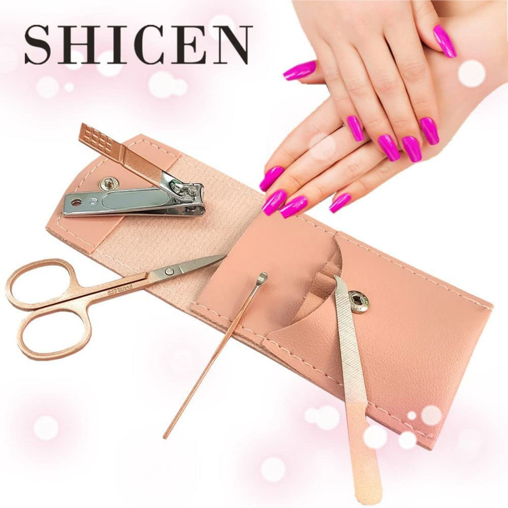 Manicure Set, Professional Women Nail Clippers Kit 4PCS， Stainless Steel Nail Cutter Care Tools Professional Grooming Kits, PU Leather Travel Case