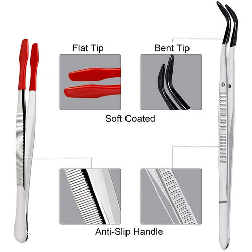 3Pcs Tweezers Precision Set Coated Long Tweezers, for Craft Laboratory Industry Hobby Tweezers Pliers Jewelry Tools