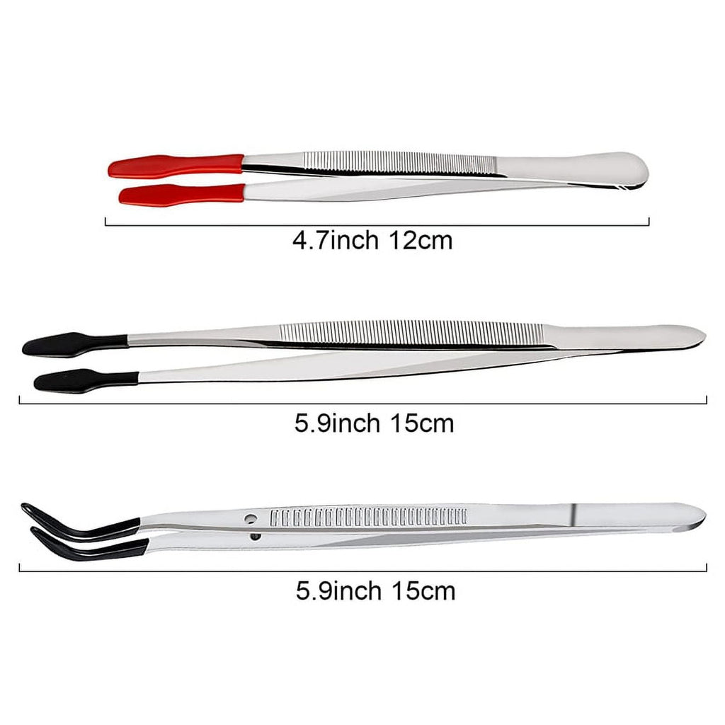 3Pcs Tweezers Precision Set Coated Long Tweezers, for Craft Laboratory Industry Hobby Tweezers Pliers Jewelry Tools