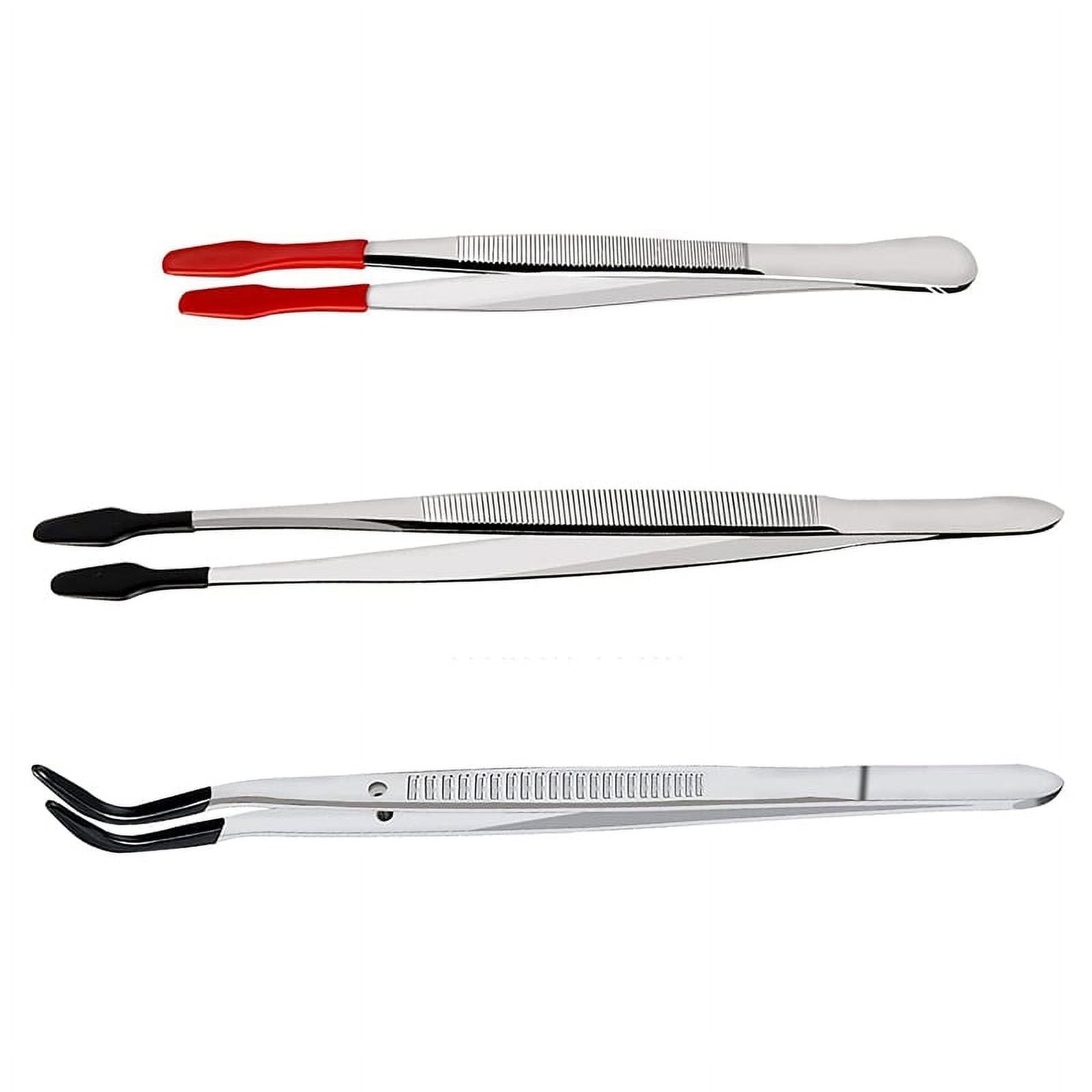 3Pcs Tweezers Precision Set Coated Long Tweezers, for Craft Laboratory Industry Hobby Tweezers Pliers Jewelry Tools