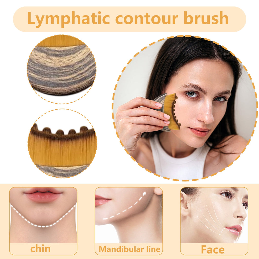Lymphatic Contour Face Brush, Dry Brush for Lymphatic Drainage, Dry Brushing Face Brush, Chin &amp; Jawline Sculpting Fit the Skin Precisely and Relieve Fatigue (3PCS)