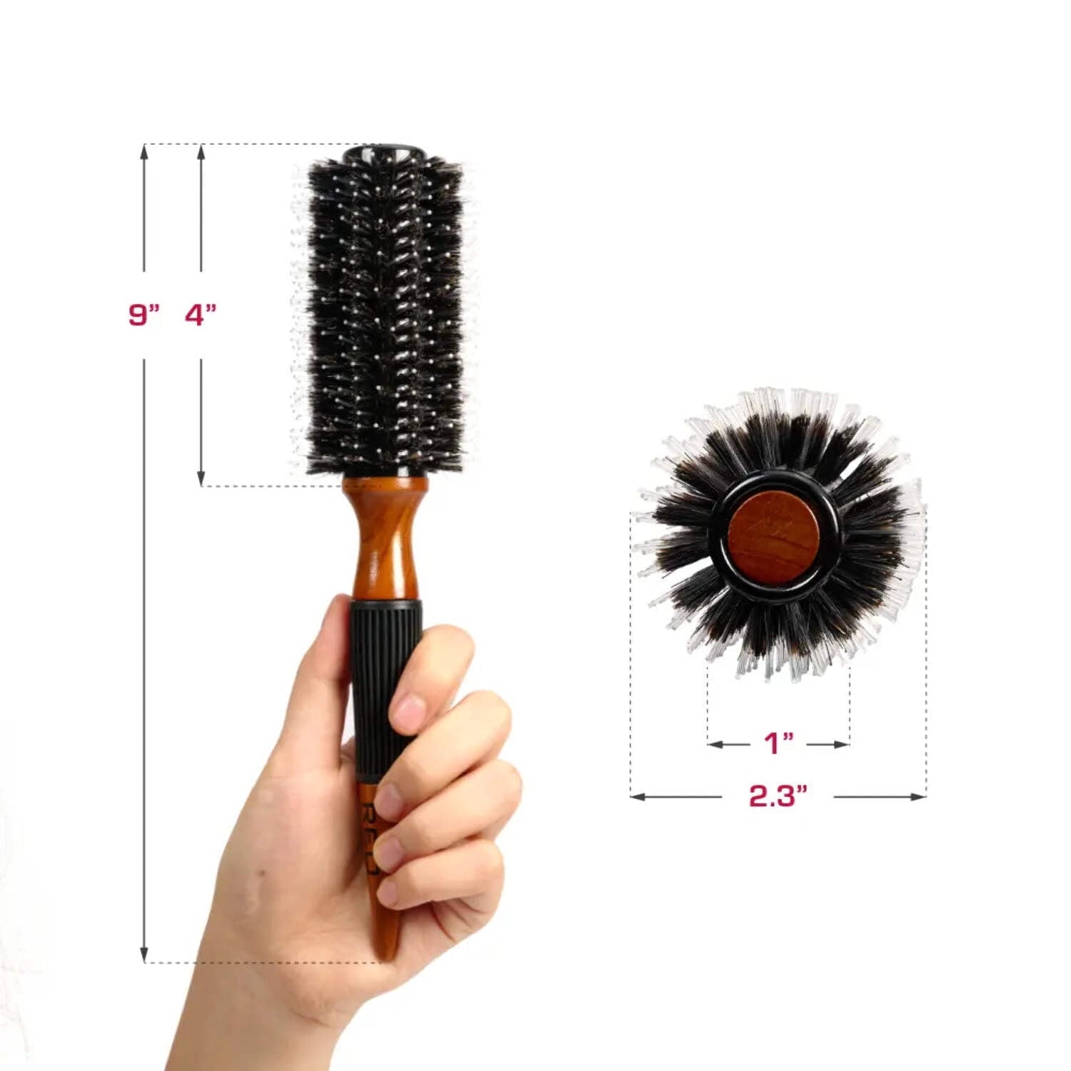 Red by Kiss Wooden Round Blowout Hairbrush, 100% Boar Bristles, Non-Slip Handle, Enhances Shine &amp; Reduces Frizz, Blow-Dryer Friendly (2 IN)