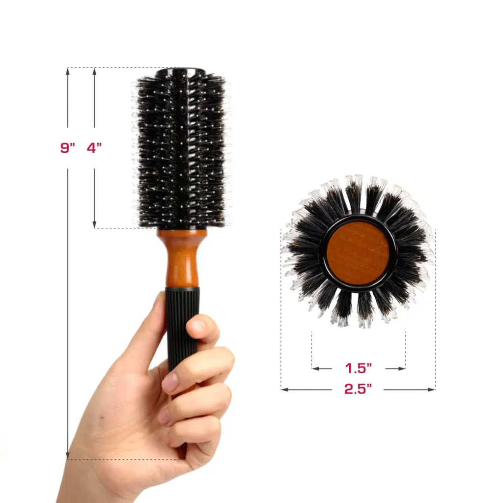 Red by Kiss Wooden Round Blowout Hairbrush, 100% Boar Bristles, Non-Slip Handle, Enhances Shine &amp; Reduces Frizz, Blow-Dryer Friendly (2 IN)