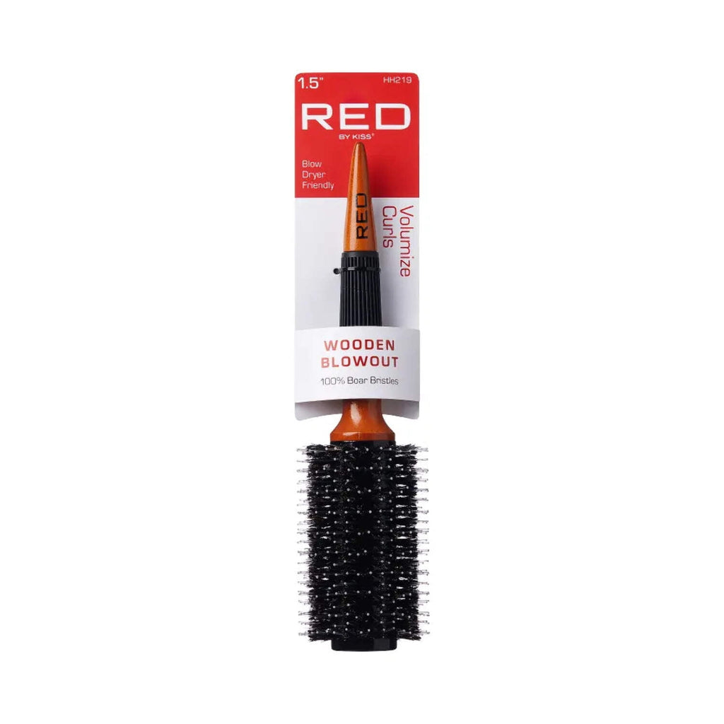 Red by Kiss Wooden Round Blowout Hairbrush, 100% Boar Bristles, Non-Slip Handle, Enhances Shine &amp; Reduces Frizz, Blow-Dryer Friendly (2 IN)