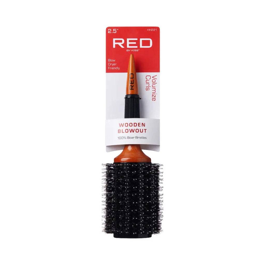Red by Kiss Wooden Round Blowout Hairbrush, 100% Boar Bristles, Non-Slip Handle, Enhances Shine &amp; Reduces Frizz, Blow-Dryer Friendly (2 IN)