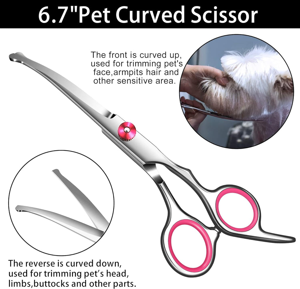 with Safety Round Tip,Pet  Kit, Shears for ,Incude Thinning,Curved  and Comb for dogs, cats.Suitable for The Right Hand