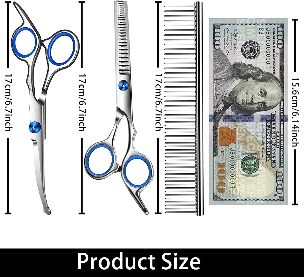 with Safety Round Tip,Pet  Kit, Shears for ,Incude Thinning,Curved  and Comb for dogs, cats.Suitable for The Right Hand