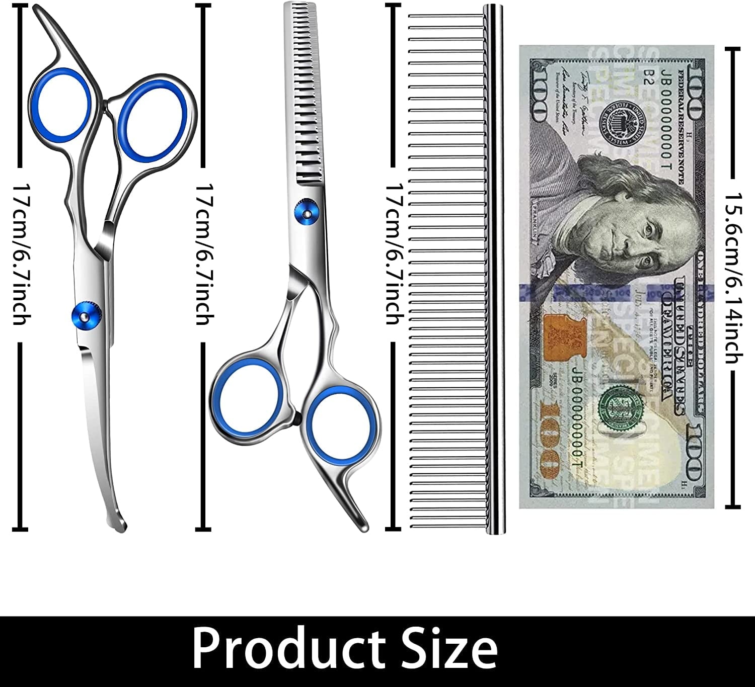 with Safety Round Tip,Pet  Kit, Shears for ,Incude Thinning,Curved  and Comb for dogs, cats.Suitable for The Right Hand