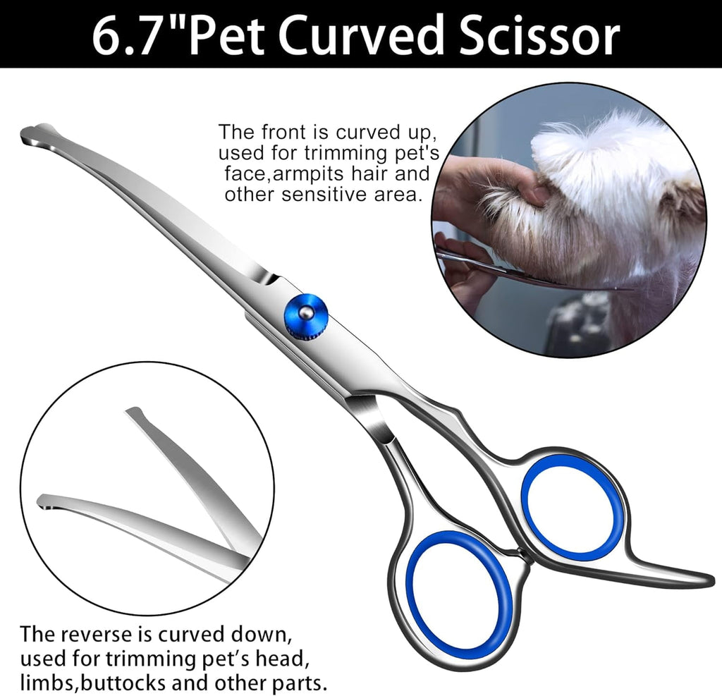 with Safety Round Tip,Pet  Kit, Shears for ,Incude Thinning,Curved  and Comb for dogs, cats.Suitable for The Right Hand