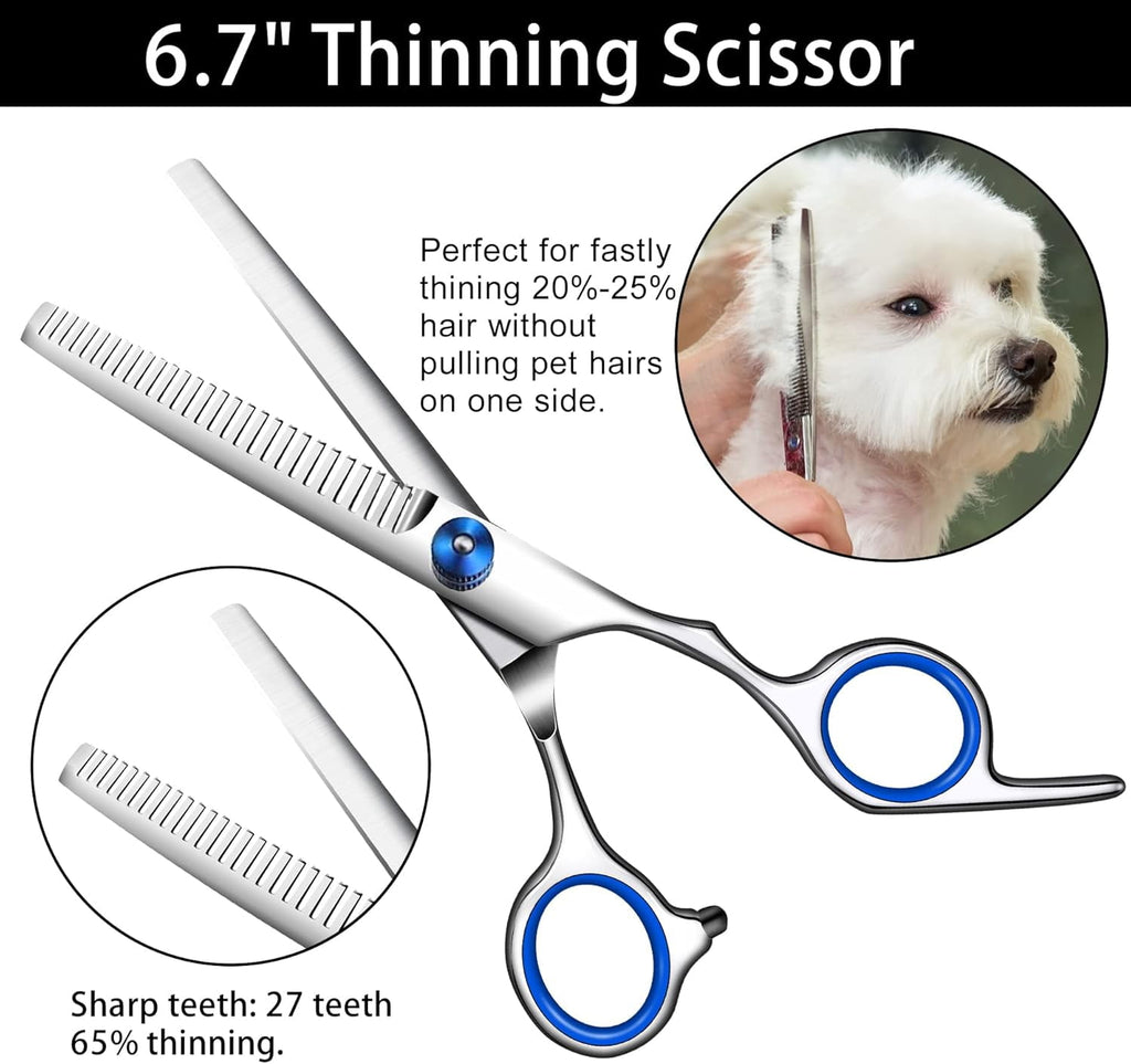 with Safety Round Tip,Pet  Kit, Shears for ,Incude Thinning,Curved  and Comb for dogs, cats.Suitable for The Right Hand