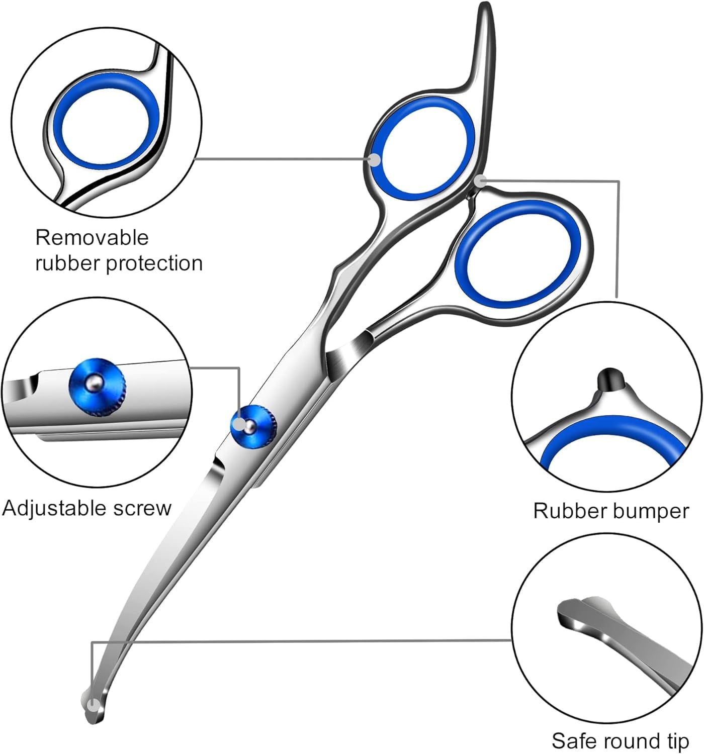 with Safety Round Tip,Pet  Kit, Shears for ,Incude Thinning,Curved  and Comb for dogs, cats.Suitable for The Right Hand