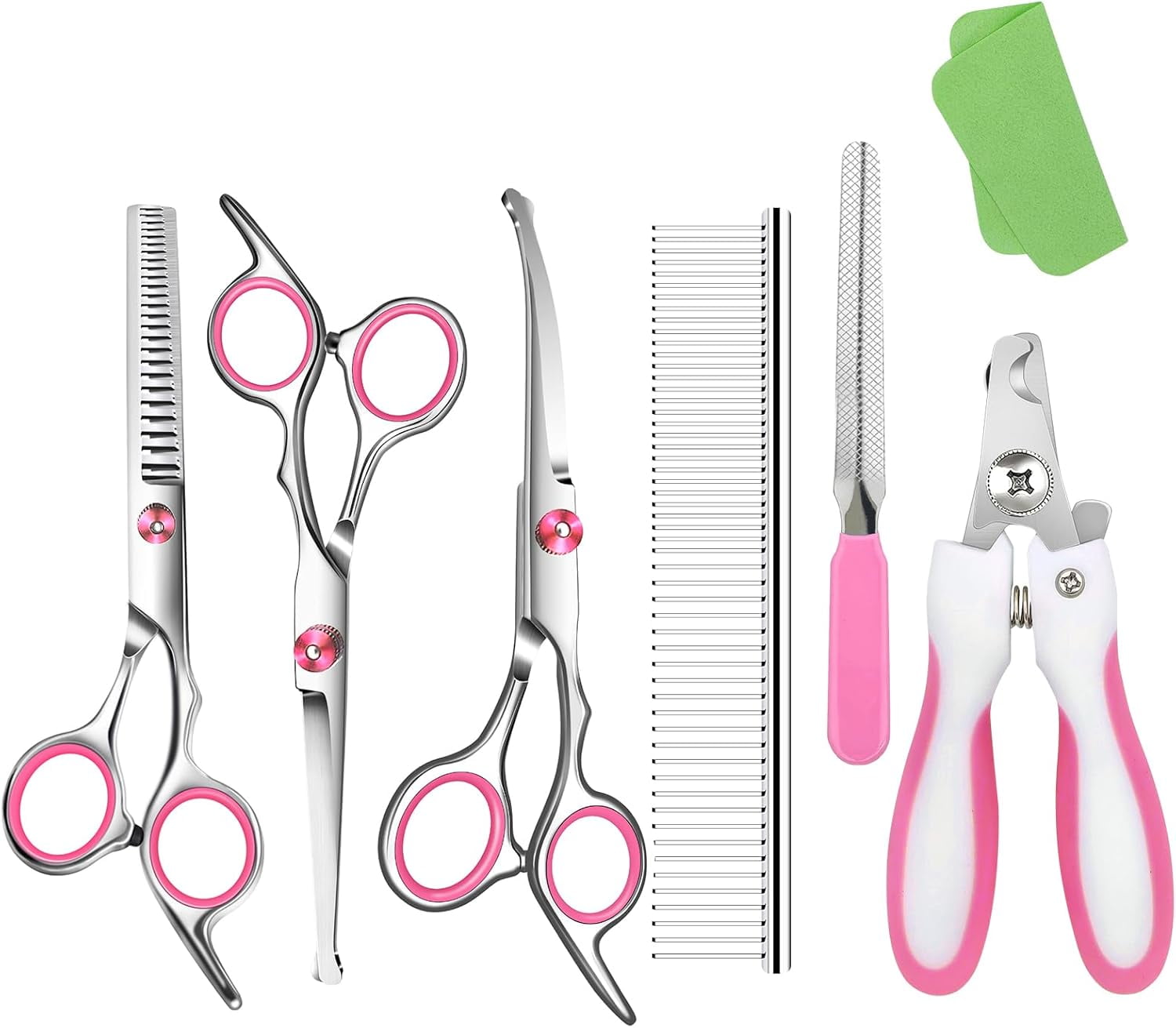 with Safety Round Tip,Pet  Kit, Shears for ,Incude Thinning,Curved  and Comb for dogs, cats.Suitable for The Right Hand