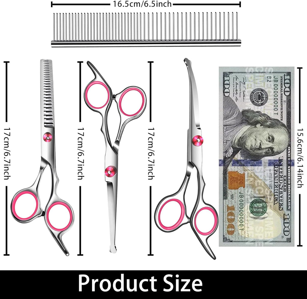 with Safety Round Tip,Pet  Kit, Shears for ,Incude Thinning,Curved  and Comb for dogs, cats.Suitable for The Right Hand