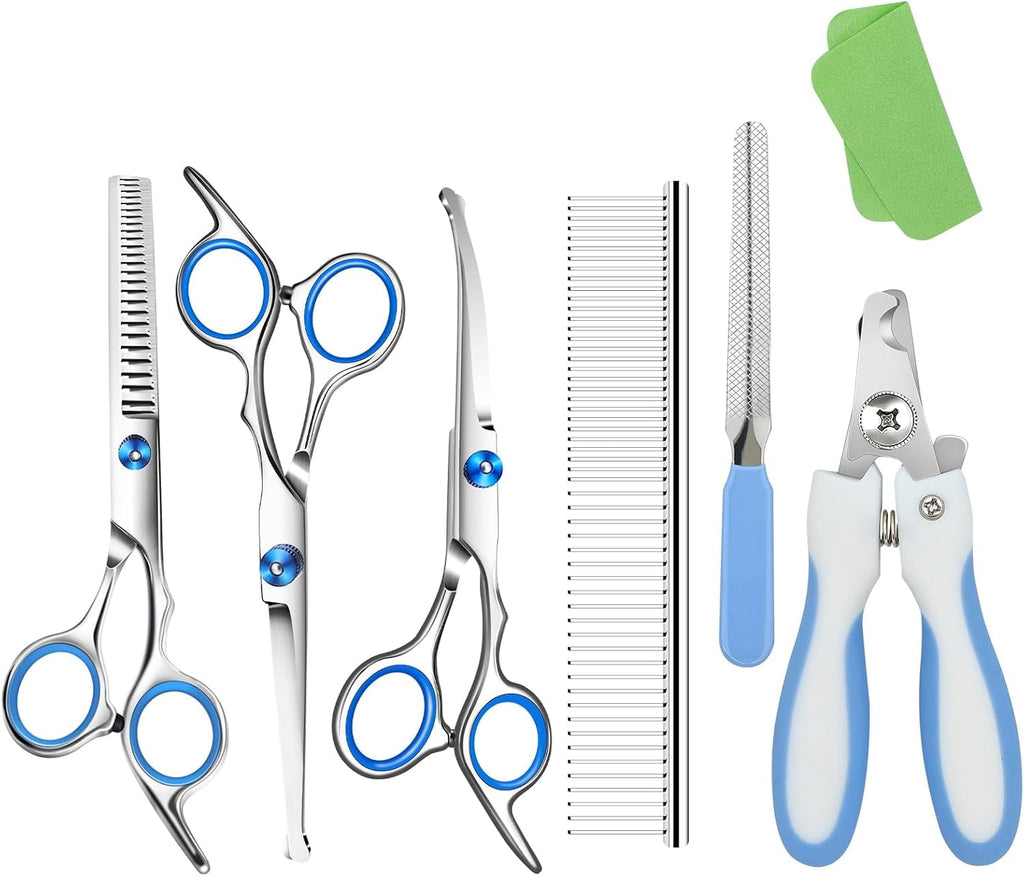 with Safety Round Tip,Pet  Kit, Shears for ,Incude Thinning,Curved  and Comb for dogs, cats.Suitable for The Right Hand