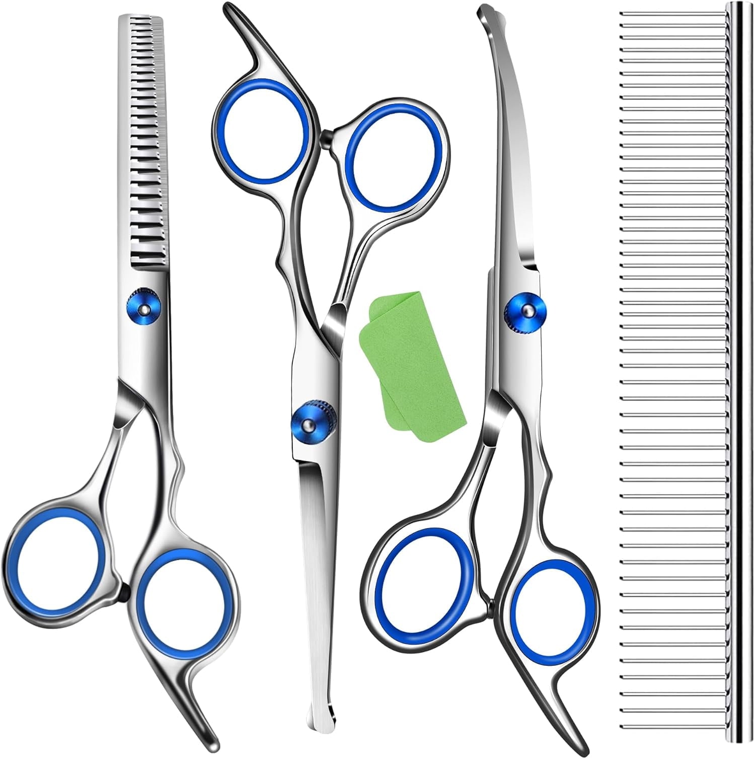 with Safety Round Tip,Pet  Kit, Shears for ,Incude Thinning,Curved  and Comb for dogs, cats.Suitable for The Right Hand