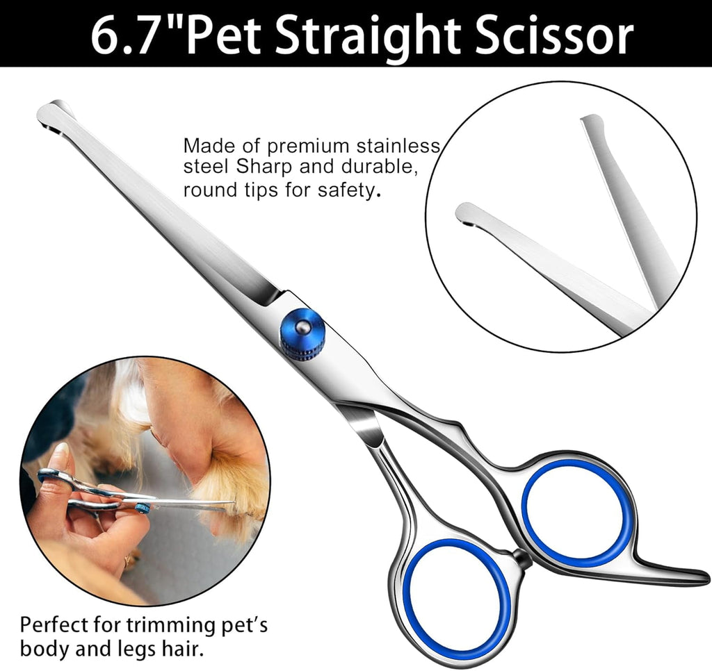 with Safety Round Tip,Pet  Kit, Shears for ,Incude Thinning,Curved  and Comb for dogs, cats.Suitable for The Right Hand