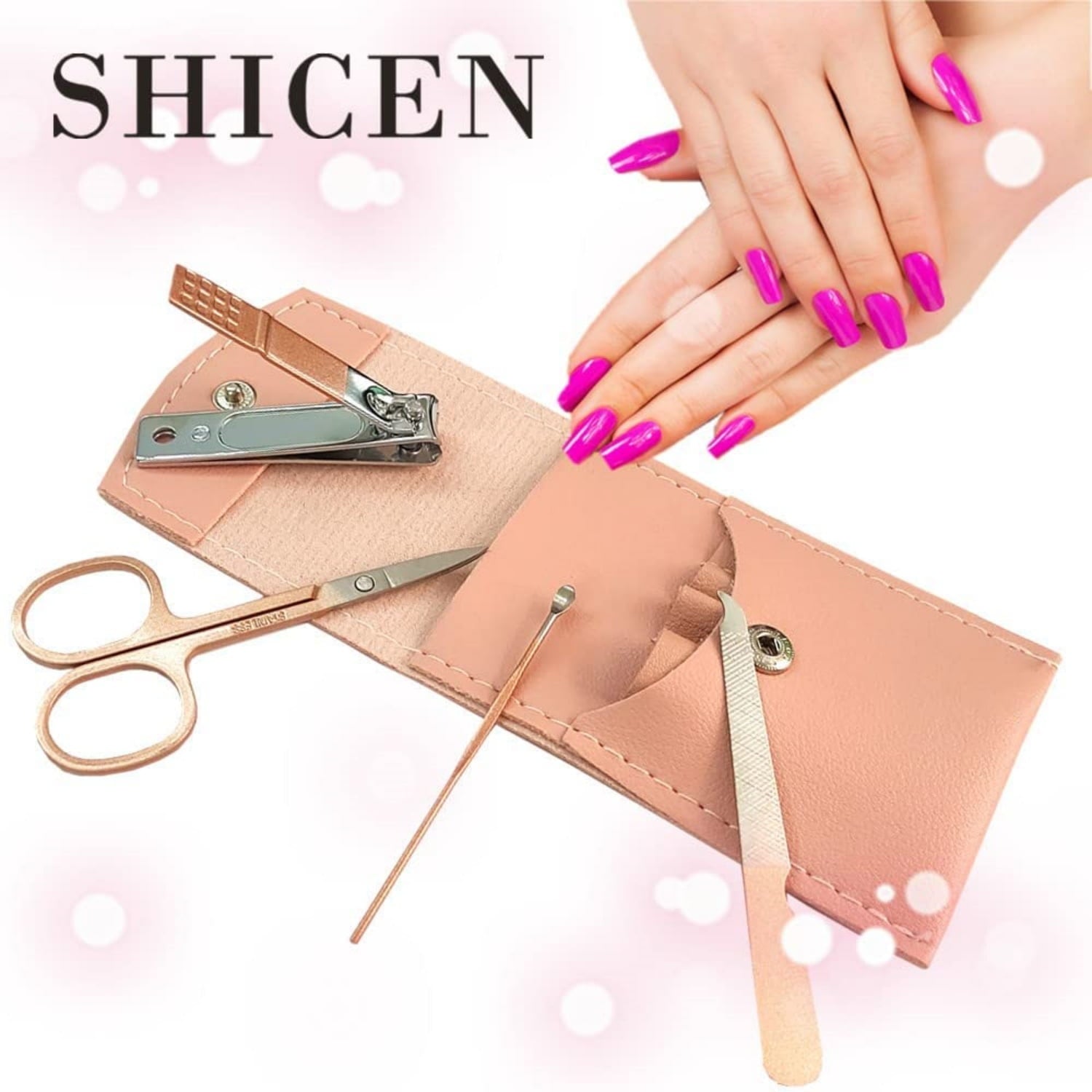 Manicure Set, Professional Women Nail Clippers Kit 4PCS， Stainless Steel Nail Cutter Care Tools Professional Grooming Kits, PU Leather Travel Case