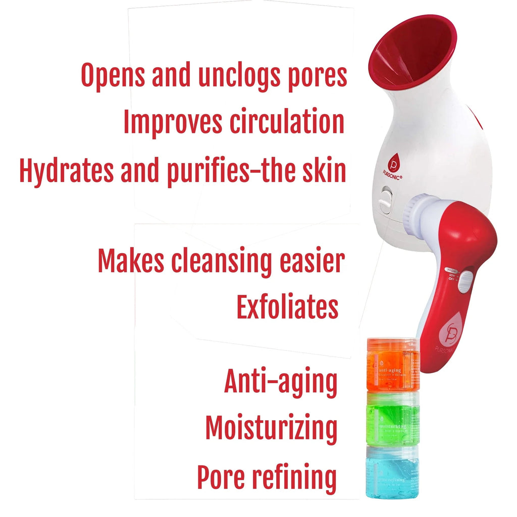 Pursonic Spa Facial Care Bundle: Facial Steamer, Cleansing Brush,  Gel Face Masks by Pursonic